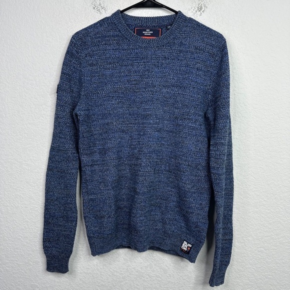 Superdry Sweater Mens Medium Blue Long Sleeve Knit Crew Neck Pullover Streetwear